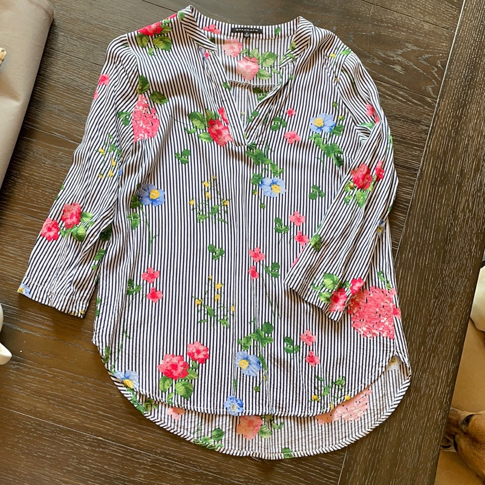 Striped floral quarter length top